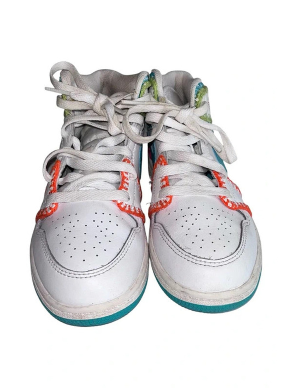 Nike Air Jordan 1 Mid SE Multi Knit Sneakers White Teal Pink Orange 13C